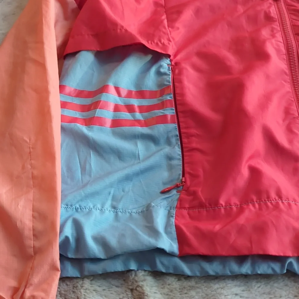 Adidas Logo Windbreaker Color Block Red Peach Track Nylon Jacket Size M Vented - Picture 5 of 7